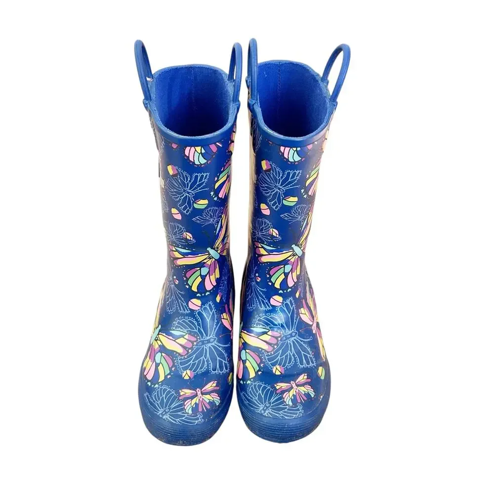 LL Bean Blue Butterfly Rain Boots Sz 1 Youth